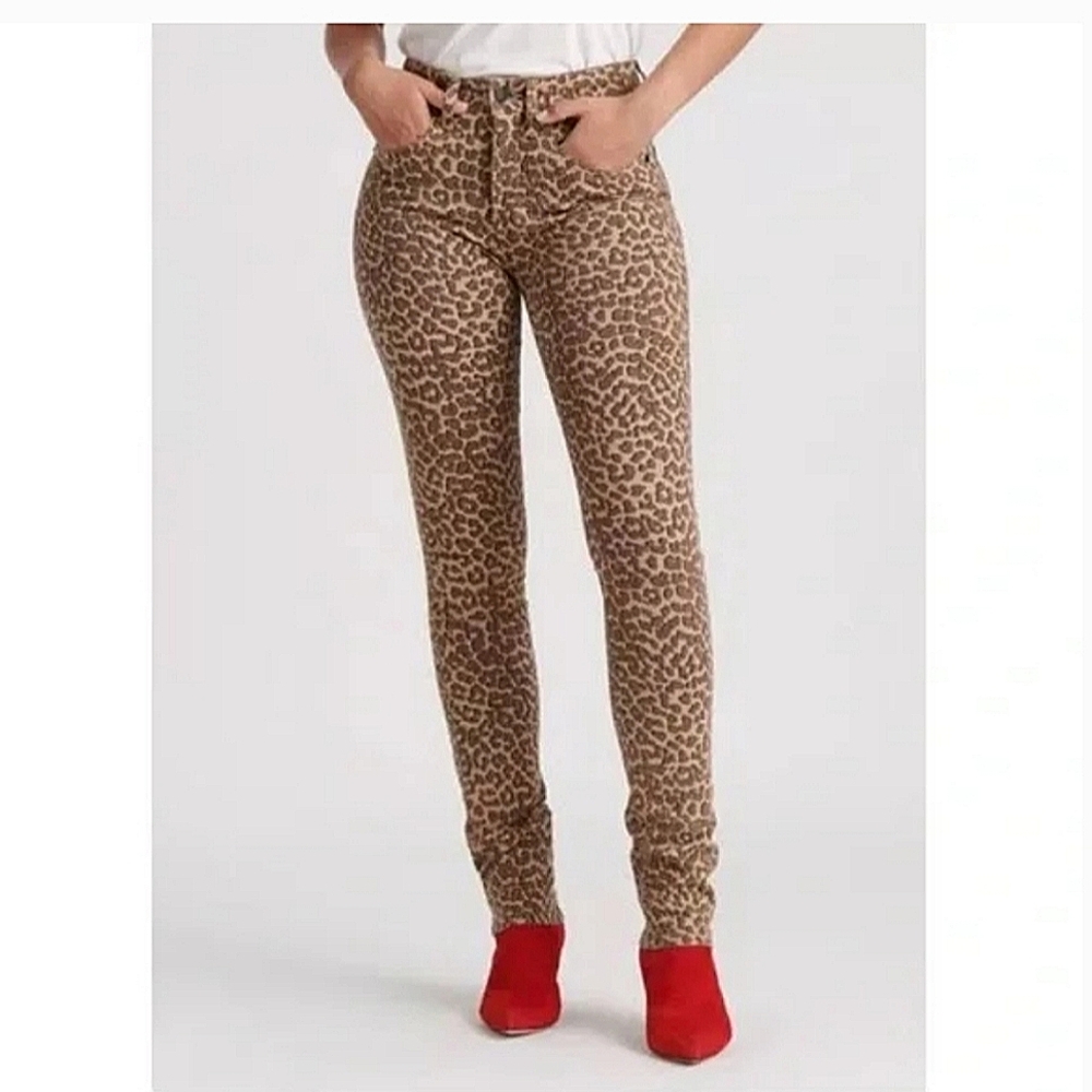 Lucky Brand Bridgette High Rise Slim Ankle Slit Animal Print Ankle Jeans 12 31